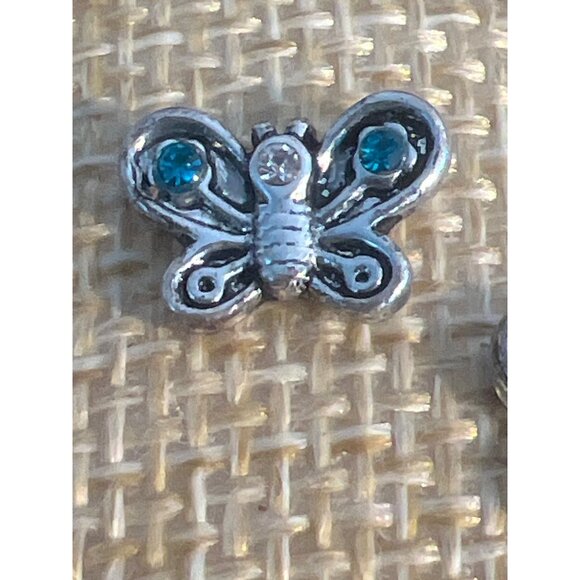 Silver Tone Butterfly Stud Earrings Blue Rhinestones Pierced .5" Across Insects - Picture 2 of 4
